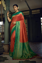 Vardha Crimson Red Golden Zari Kanjeevaram Silk Saree | Grocsy
