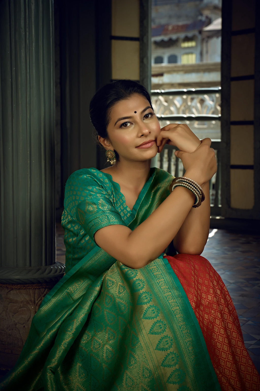 Vardha Crimson Red Golden Zari Kanjeevaram Silk Saree | Grocsy