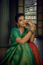 Vardha Crimson Red Golden Zari Kanjeevaram Silk Saree | Grocsy