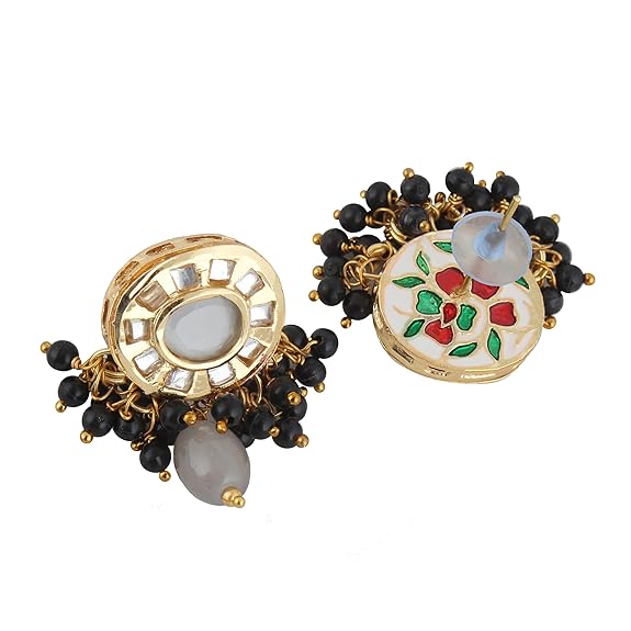 Tehzeeb Creations Meenakari Gold-Polished Earring Combo Uncut Big Faux Kundan Choker Necklace set | Grocsy