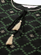 All About You Women Black & Green Printed Kurta with Trousers | Grocsy