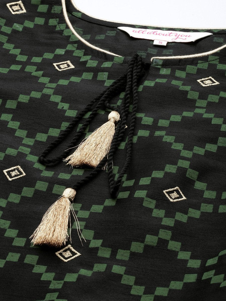 All About You Women Black & Green Printed Kurta with Trousers | Grocsy
