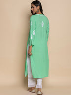 HOUSE OF KARI Floral Embroidered Chikankari A-Line Kurta | Grocsy