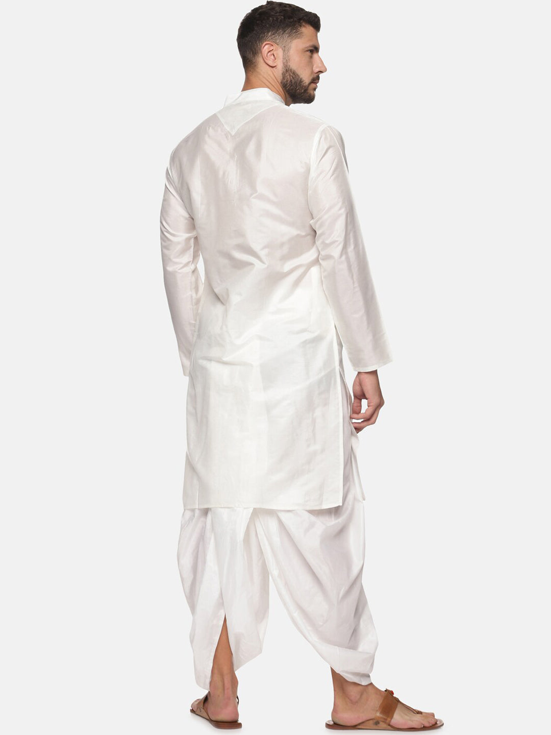 Sethukrishna Men White Solid Kurta with Dhoti Pants | Grocsy