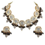 Tehzeeb Creations Meenakari Gold-Polished Earring Combo Uncut Big Faux Kundan Choker Necklace set | Grocsy