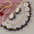 Tehzeeb Creations Meenakari Gold-Polished Earring Combo Uncut Big Faux Kundan Choker Necklace set | Grocsy