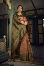 Vardha Wine Golden Zari Kanjeevaram Silk Saree | Grocsy