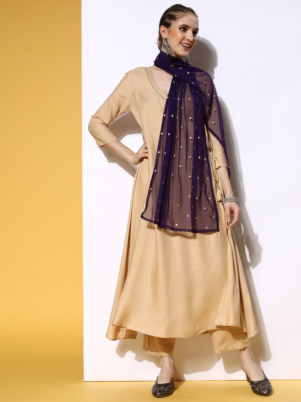 HERE&NOW Women Solid Viscose Rayon Fluid Tie-Up Kurta Set | Grocsy