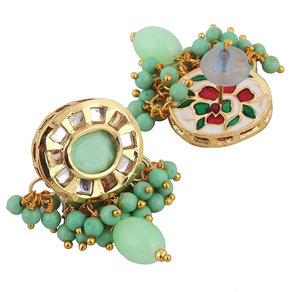 Tehzeeb Creations Meenakari Gold-Polished Earring Combo Uncut Big Faux Kundan Choker Necklace set | Grocsy