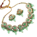 Tehzeeb Creations Meenakari Gold-Polished Earring Combo Uncut Big Faux Kundan Choker Necklace set | Grocsy