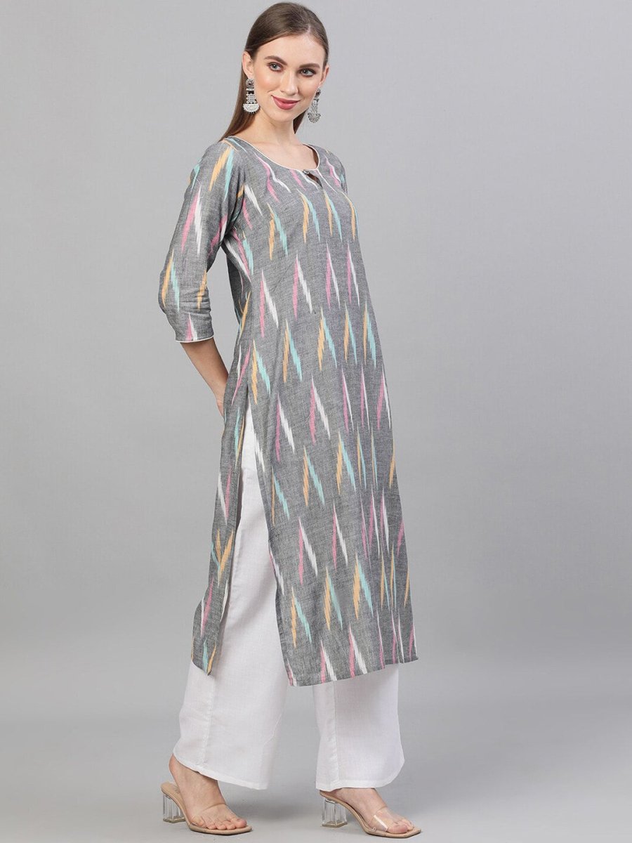Aks Abstract Printed Pure Cotton Kurta with Palazzos & With Dupatta | Grocsy