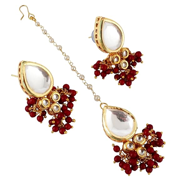 Tehzeeb Creations Back Meenakari Gold-Polished Tika Earring Combo Uncut Big Faux Kundan Choker Necklace set | Grocsy