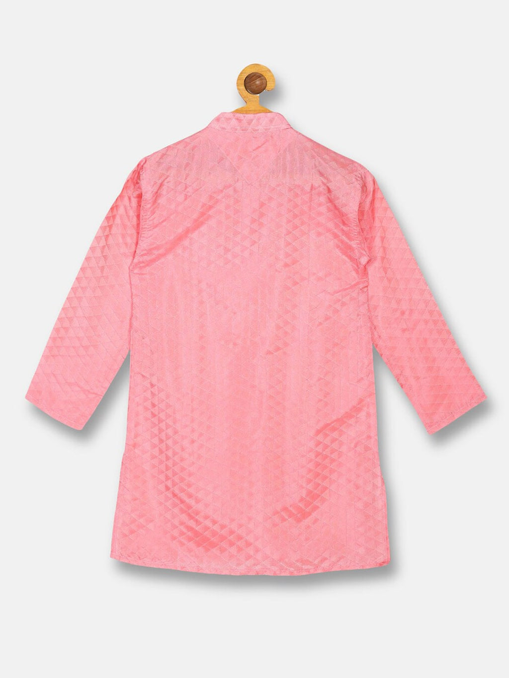 Sethukrishna Boys Pink Self Design Jacquard Art Silk Kurta with Pyjamas | Grocsy