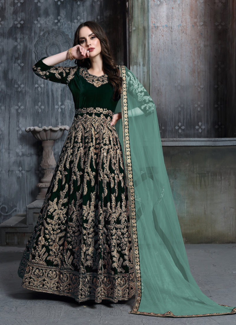 Monjolika Fashion Stunning Wine Color Velvet Embroidery Patiala Suit | Grocsy