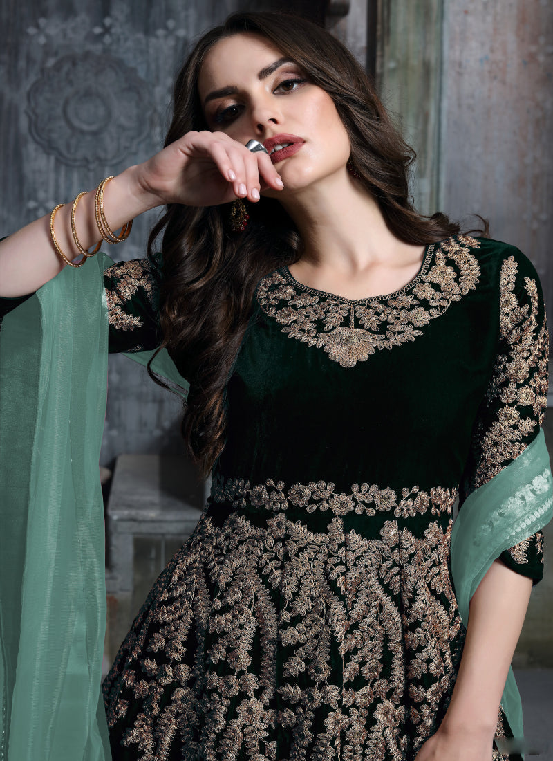 Monjolika Fashion Stunning Wine Color Velvet Embroidery Patiala Suit | Grocsy