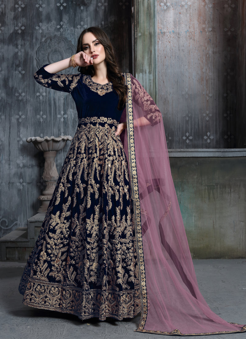 Monjolika Fashion Stunning Dark Green Color Velvet Embroidery Patiala Suit | Grocsy