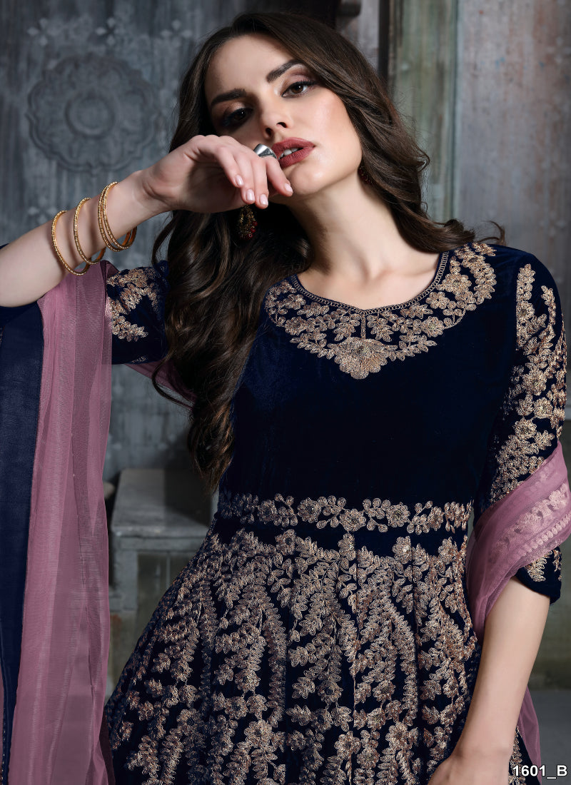Monjolika Fashion Stunning Dark Green Color Velvet Embroidery Patiala Suit | Grocsy