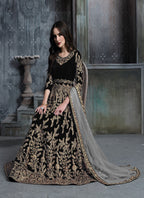 Monjolika Fashion Stunning Dark Blue Color Velvet Embroidery Patiala Suit | Grocsy