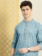 House of Pataudi Jashn Zari Work Sequined Detail Floral Embroidered Kurta | Grocsy