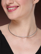 NVR Women's Silver-Toned CZ-Studded Choker Necklace | Grocsy
