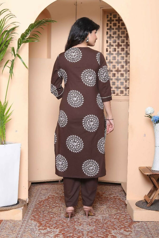 Miravan Womens Brown Animal Printed Kurta With Palazzo | Grocsy