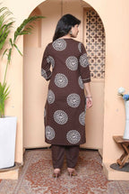 Miravan Womens Brown Animal Printed Kurta With Palazzo | Grocsy