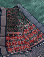 Dark Green and Navy Blue Geometrical Print Semi Chanderi Saree By Gayathri Reddy Designer Studio | Grocsy