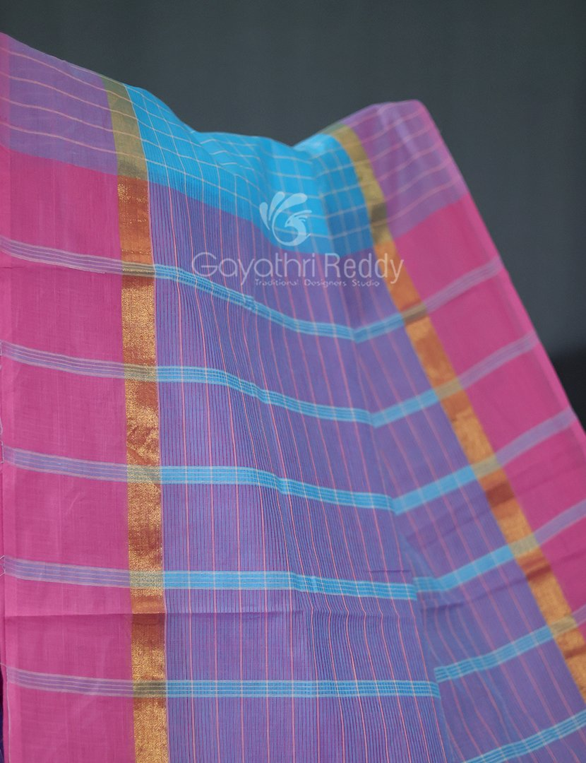 Sky Blue Coloured With Checks Pure Mangalgiri Cotton Saree By Gayathri Reddy Designer Studio | Grocsy