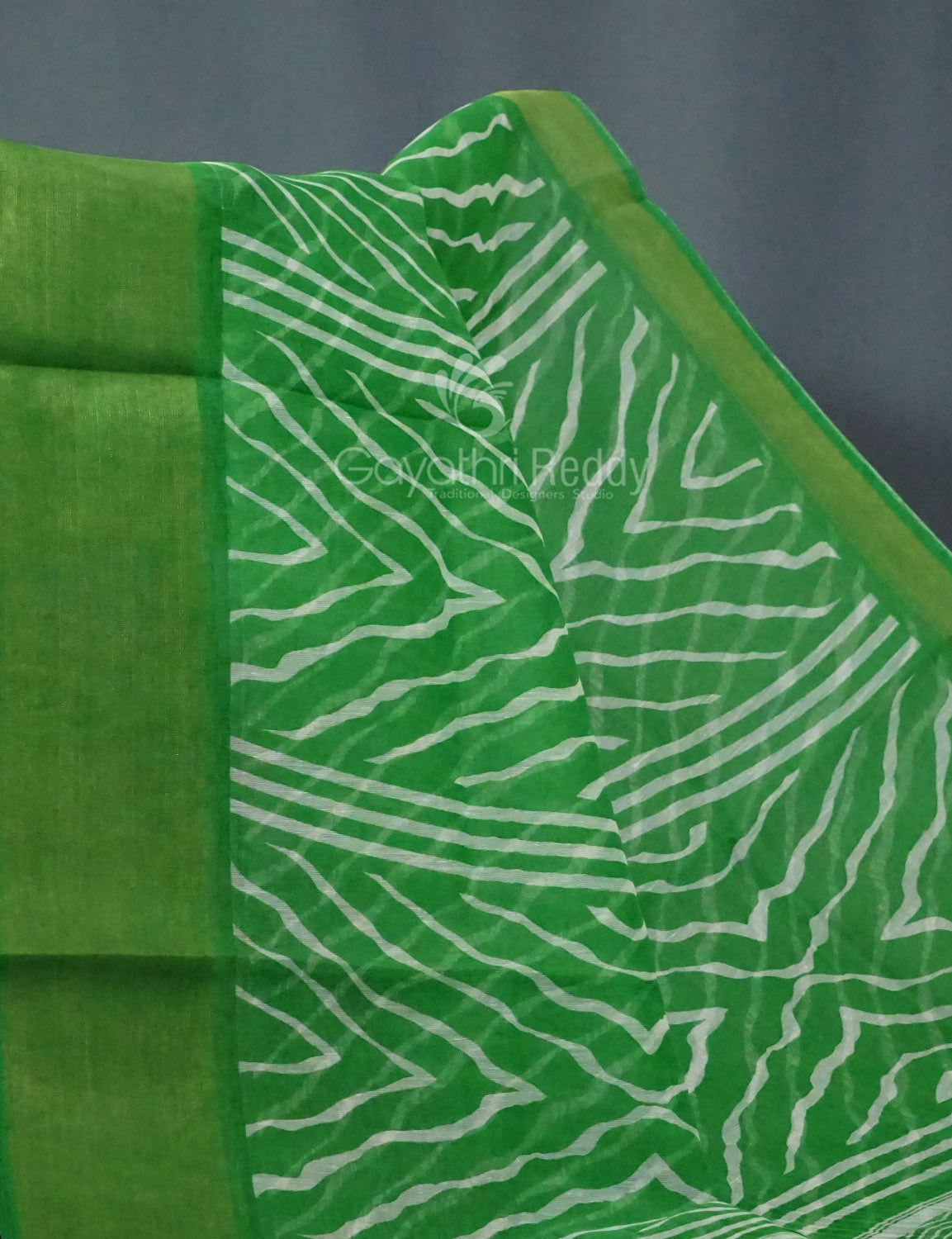Shades of Parrot Green Leheriya Print Semi Chanderi Saree By Gayathri Reddy Designer Studio | Grocsy