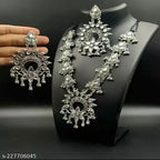 Tehzeeb Creations Women's Silver Colour Oxidised Necklace Set With Mirror Design | Grocsy