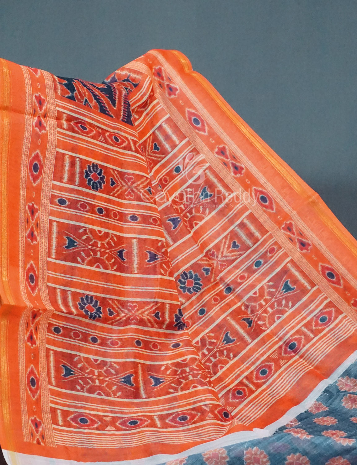 Shades of Grey Colour Floral Print Semi Chanderi Saree By Gayathri Reddy Designer Studio | Grocsy