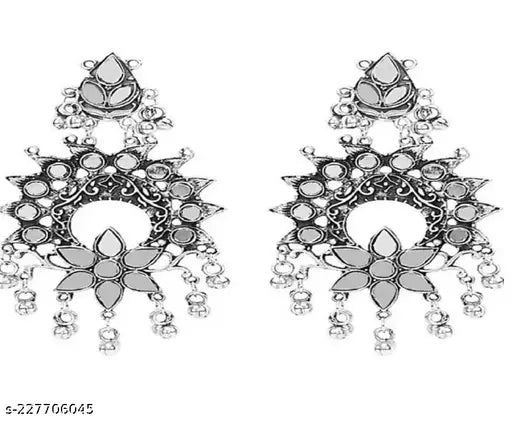 Tehzeeb Creations Women's Silver Colour Oxidised Necklace Set With Mirror Design | Grocsy