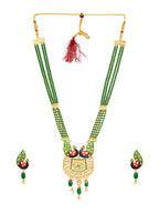 Cardinal Gold-Polished Green Studded Jewellery Set | Grocsy