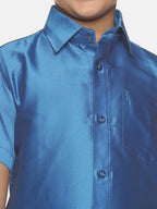 Sethukrishna Traditional Blue & White Shirt with Dhoti For Boys | Grocsy