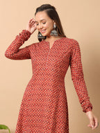 FIORRA Women's Floral Printed Red Cotton A-Line Kurta | Grocsy