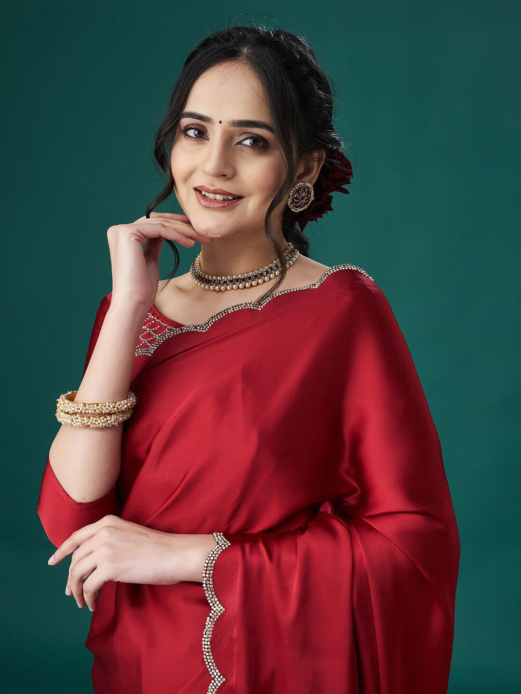 kasee Beads and Stones Satin Sarees | Grocsy
