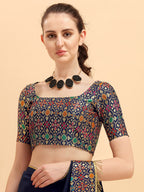 Sangria Navy Blue Solid Saree | Grocsy