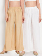 TAG 7 Women Pack of 2 Solid Flared Palazzos | Grocsy