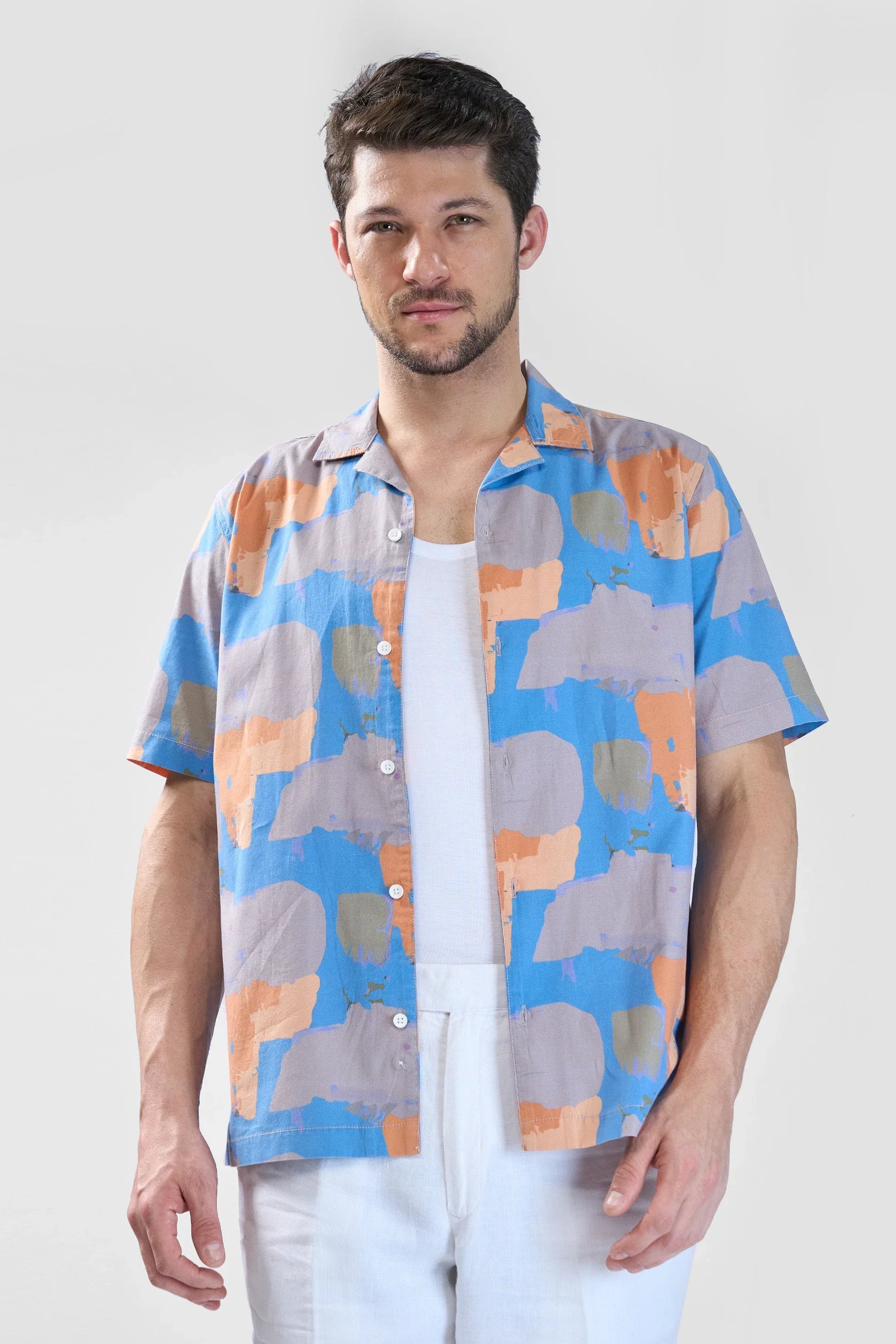 Xkind Blue Abstract Printed Relaxed Fit Shirt | Grocsy