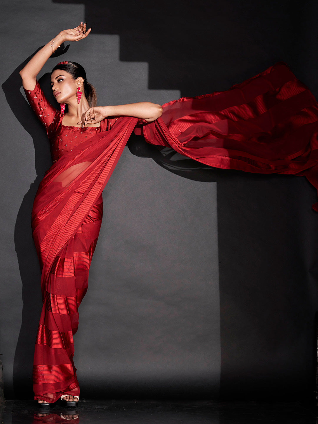 Tikhi Imli Striped Ready to Wear Saree | Grocsy