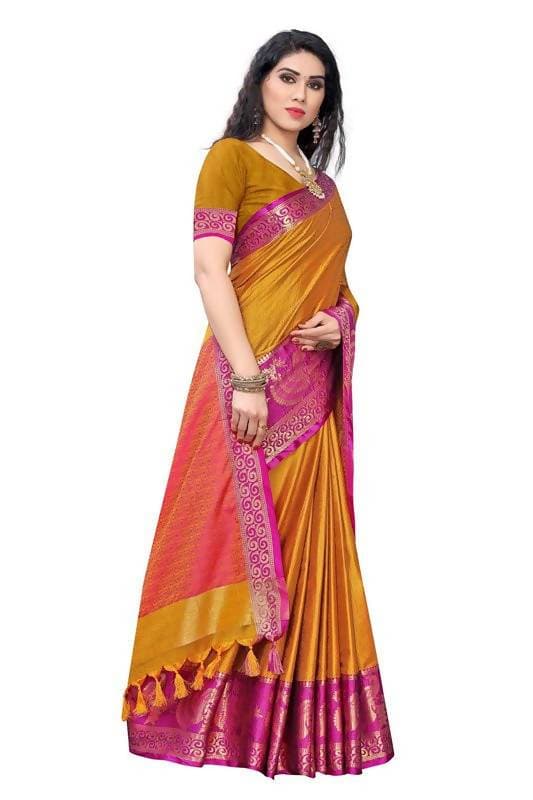 Vamika Banarasi Jacquard Weaving Mustard Saree (DHONI MUSTARD) | Grocsy