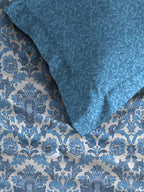 MYTRIDENT Blue White Ethnic Motifs Pure Cotton 120 TC Queen Bedsheet With 2 Pillow Covers | Grocsy