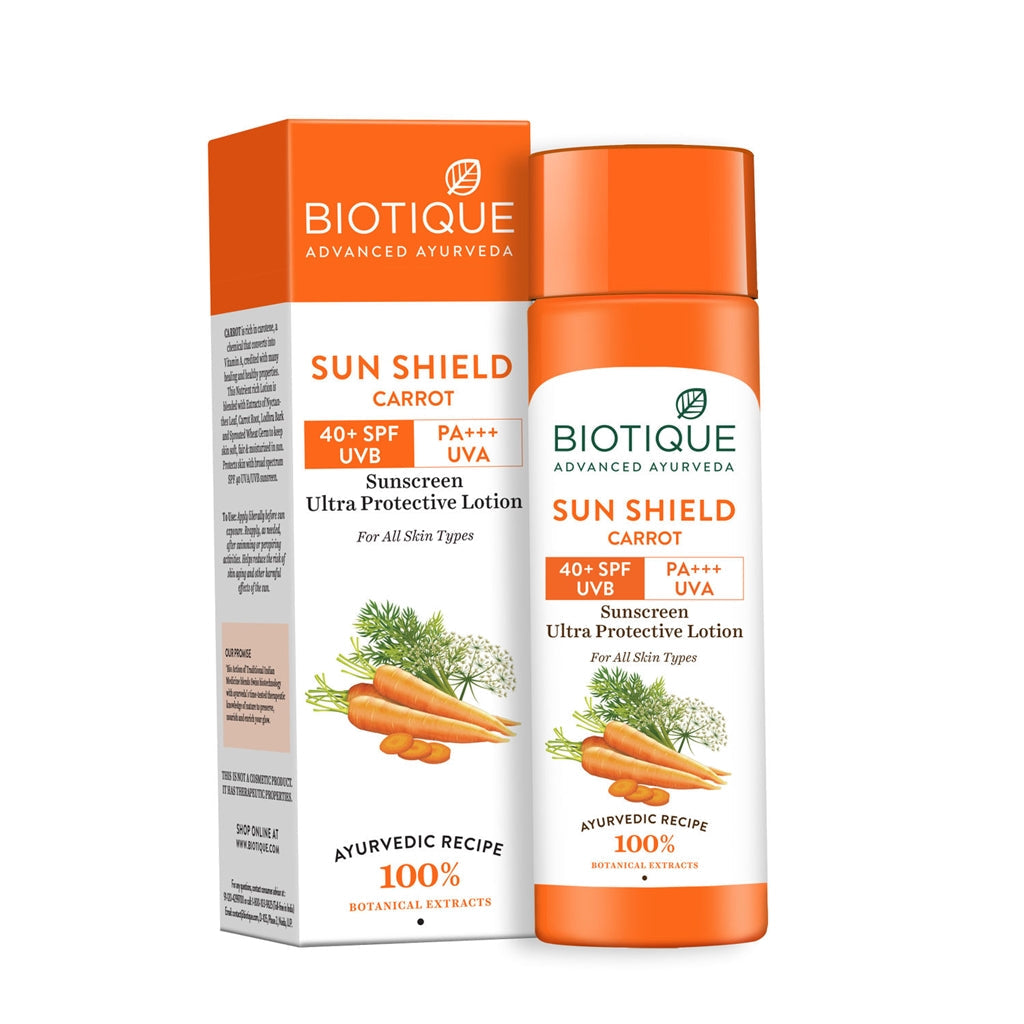 Biotique Advanced Ayurveda Bio Carrot 40+ SPF UVA/UVB Sunscreen Ultra Soothing Face Lotion | Grocsy