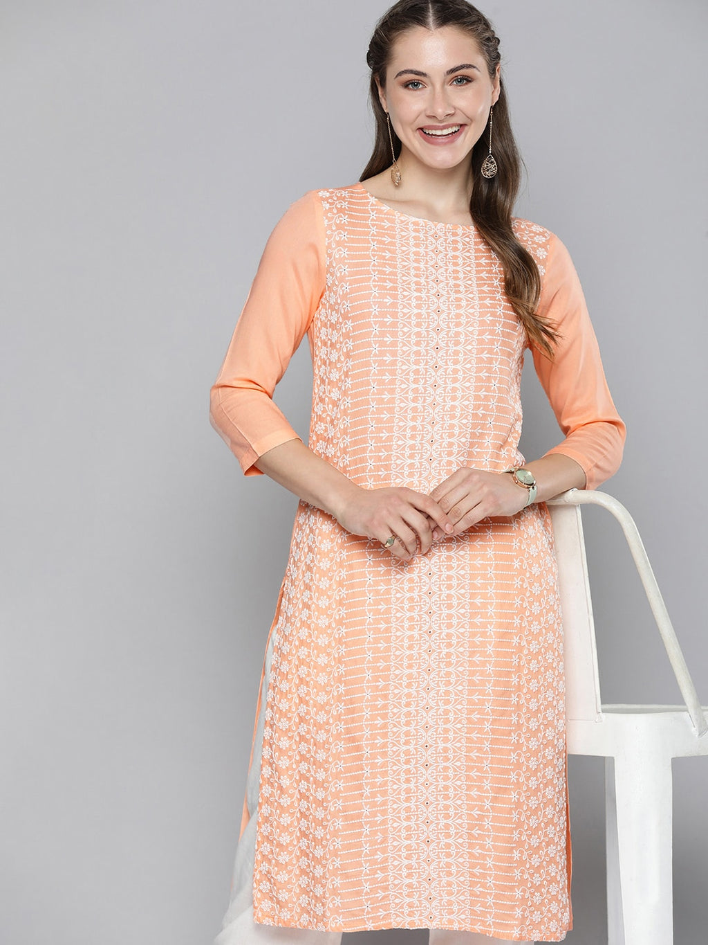 HERE&NOW Women Ethnic Motifs Embroidered Pastels Kurta | Grocsy