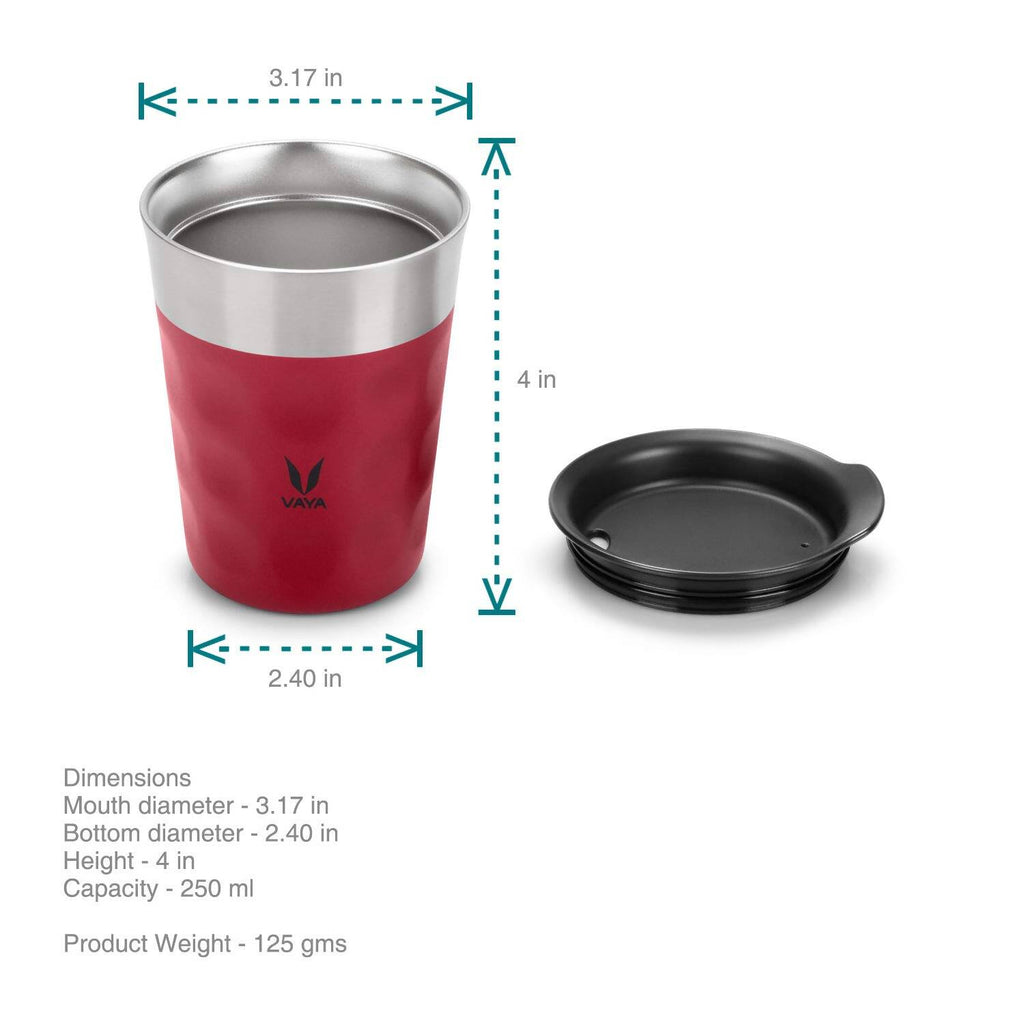 Vaya Popcup Insulated Coffee Mug Tumbler With Lid - 250 ml (Red) | Grocsy