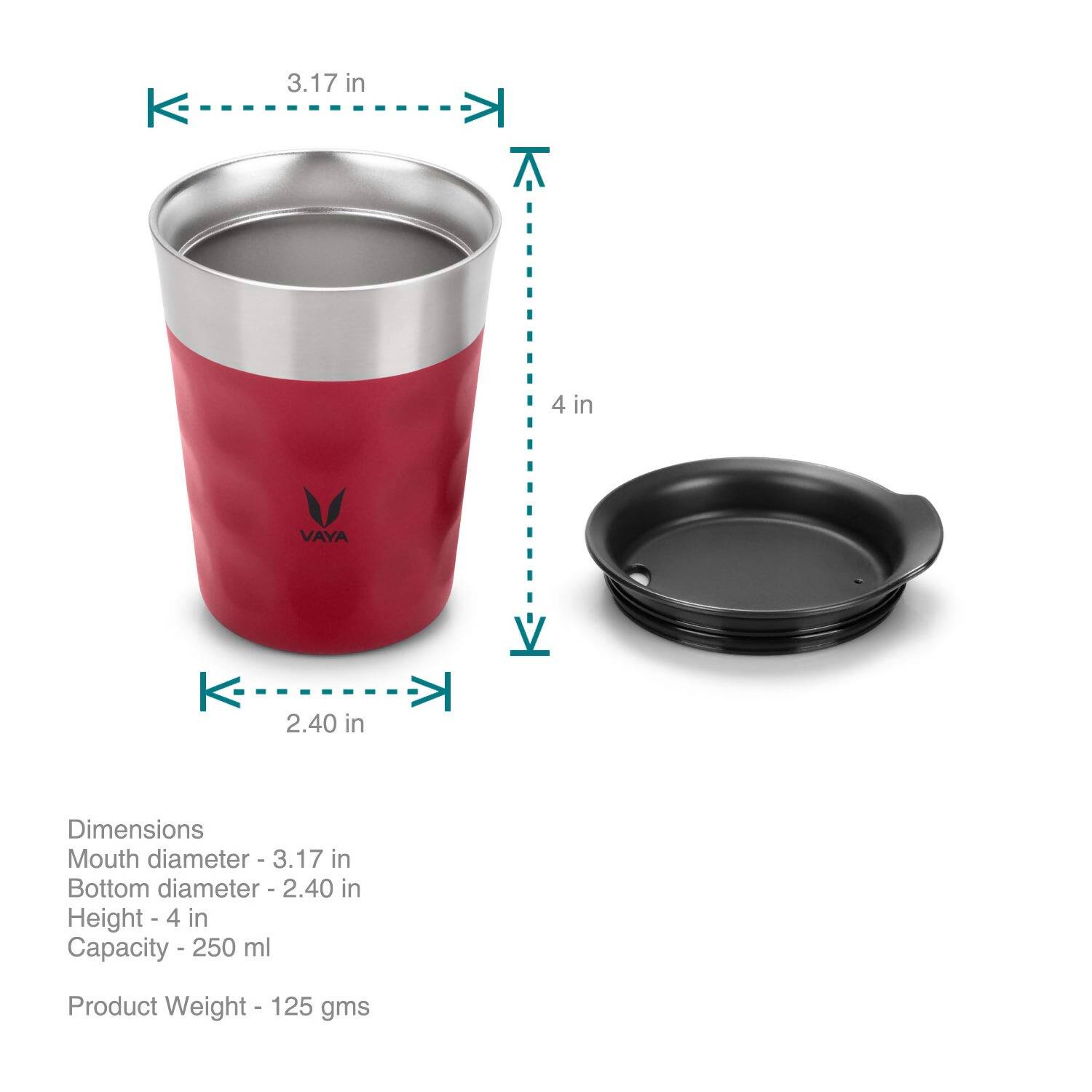 Vaya Popcup Insulated Coffee Mug Tumbler With Lid - 250 ml (Red) | Grocsy