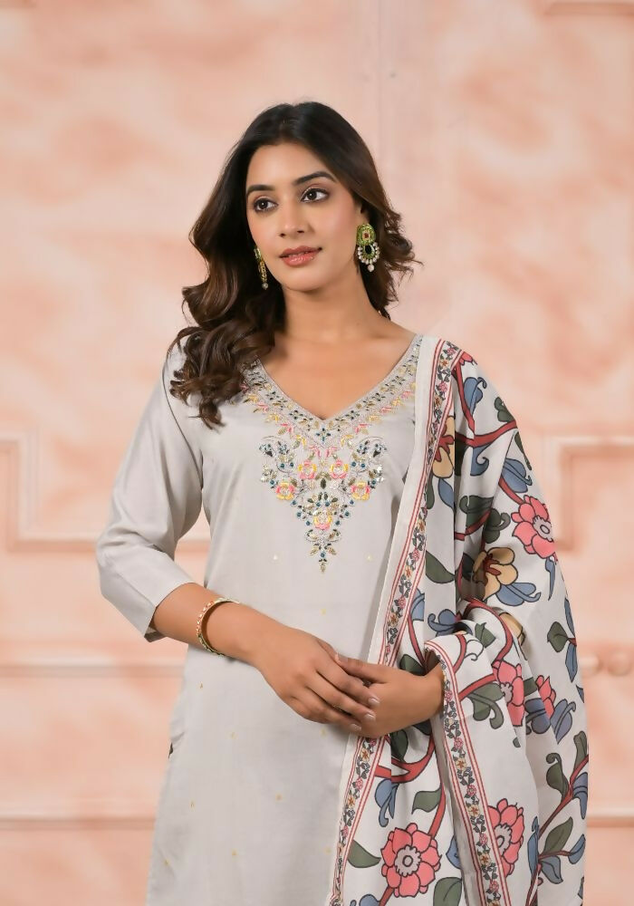 Ethnic Festive Wear Viscose Off White Stitched Suit With Dupatta - Anbazaar | Grocsy