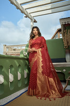 Vardha Apple Red Banarasi - Organza Saree | Grocsy