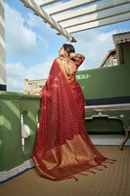 Vardha Apple Red Banarasi - Organza Saree | Grocsy