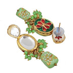 Tehzeeb Creations Back Meenakari Gold-Polished Tika Earring Jewellery Set Uncut Kundan Big Faux Kundan Dibbi Kundan Choker Necklace Set | Grocsy